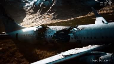 破损飞机在岛屿上岁月静好视频